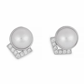 Attractive round mother pearl silver plated stud earring for women and girls 3