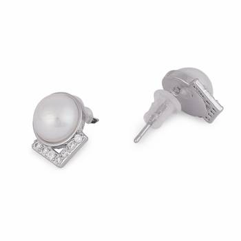 Attractive round mother pearl silver plated stud earring for women and girls 4