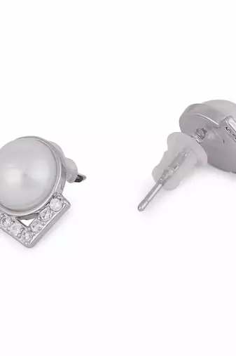 Attractive round mother pearl silver plated stud earring for women and girls