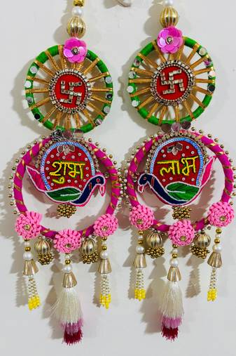 Shubh Labh Decorative Wall Hanging with Swastik, Birds, and Tassels
