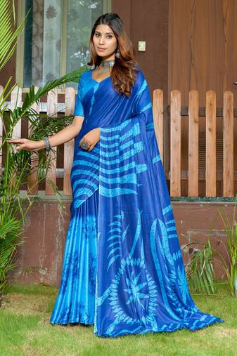 Blue soft pure cotton bagru printed saree with printed blouse piece