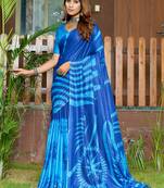 Blue soft pure cotton bagru printed saree with printed blouse piece