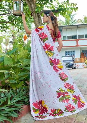 White cotton bagru printed saree with printed blouse piece 2