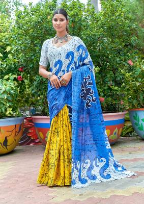 Multi soft pure cotton bagru printed saree with printed blouse piece 1