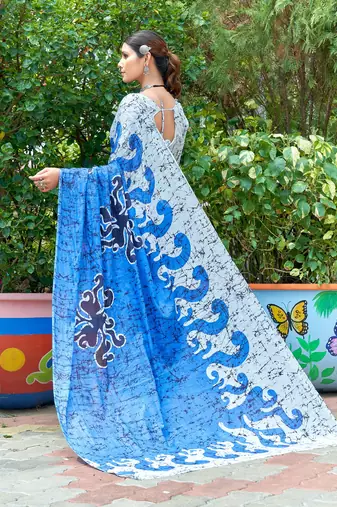 Multi soft pure cotton bagru printed saree with printed blouse piece