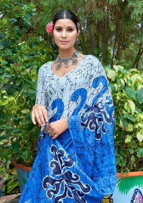 Multi soft pure cotton bagru printed saree with printed blouse piece 3