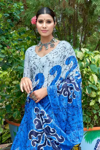 Multi soft pure cotton bagru printed saree with printed blouse piece
