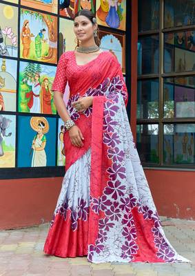 Pink cotton bagru printed saree with printed blouse piece 1