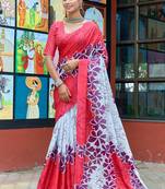 Pink cotton bagru printed saree with printed blouse piece