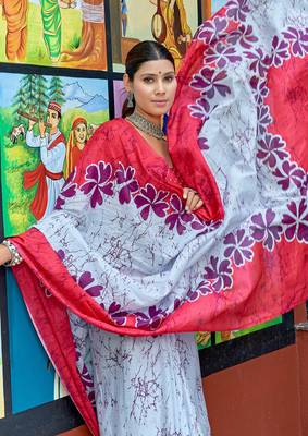Pink cotton bagru printed saree with printed blouse piece 3