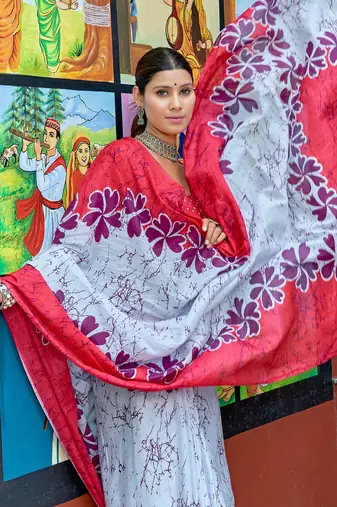 Pink cotton bagru printed saree with printed blouse piece