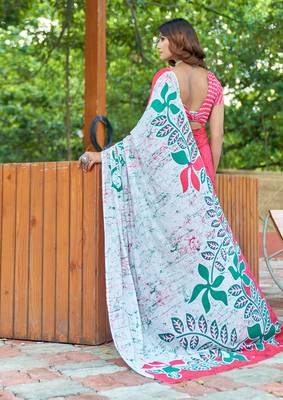 Red cotton bagru printed saree with printed blouse piece 2