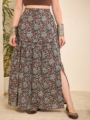 Winered floral ajrakh printed cotton a-line skirt 1