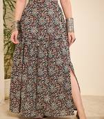 Winered floral ajrakh printed cotton a-line skirt