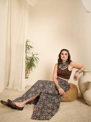 Winered floral ajrakh printed cotton a-line skirt 2