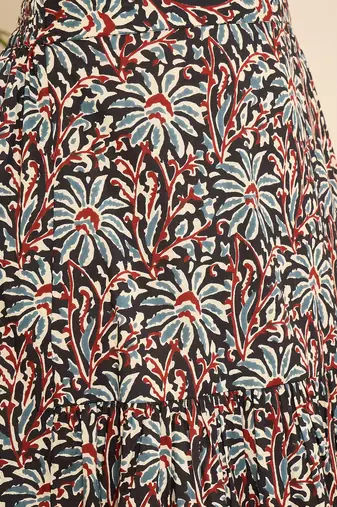 Winered floral ajrakh printed cotton a-line skirt