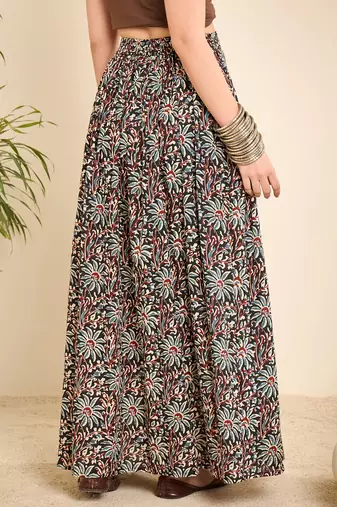 Winered floral ajrakh printed cotton a-line skirt