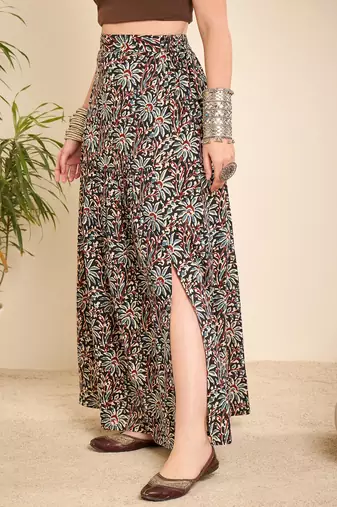 Winered floral ajrakh printed cotton a-line skirt