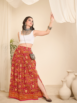 Winered paisley printed cotton a-line skirt 1