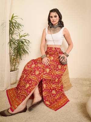 Winered paisley printed cotton a-line skirt 2