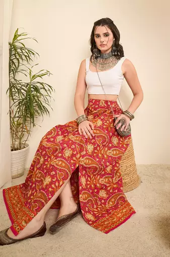 Winered paisley printed cotton a-line skirt