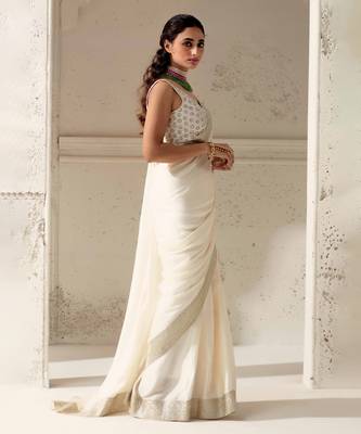 Ivory silk plain saree with gota Edging 1