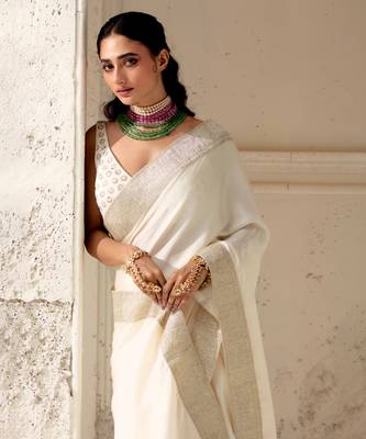 Ivory silk plain saree with gota Edging 3