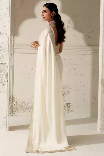 Ivory silk plain saree with gota Edging