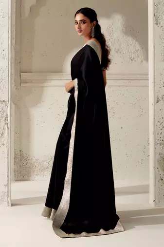 Black silk plain saree with gota Edging