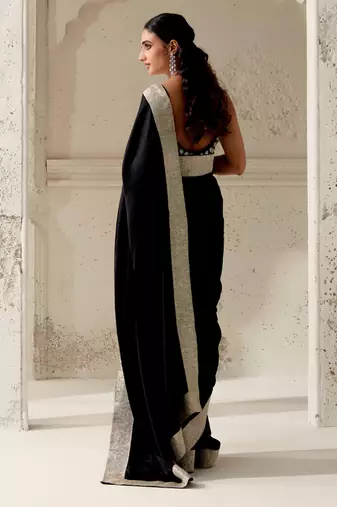 Black silk plain saree with gota Edging