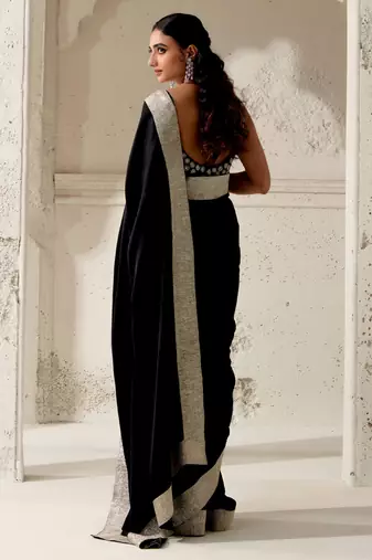 Black silk plain saree with gota Edging
