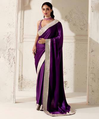 Purple silk plain saree with gota Edging 1
