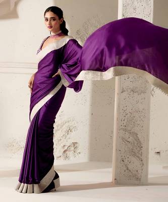 Purple silk plain saree with gota Edging 2