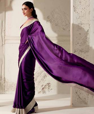 Purple silk plain saree with gota Edging 3