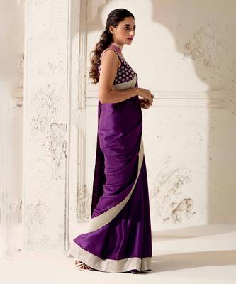 Purple silk plain saree with gota Edging 4