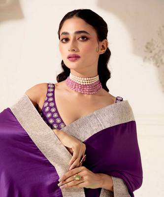 Purple silk plain saree with gota Edging 5