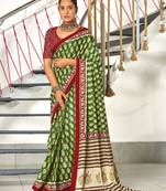 ready to wear green cotton saree with block print blouse