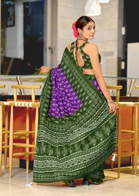 ready made purple cotton saree with block print blouse 2
