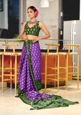 ready made purple cotton saree with block print blouse 3