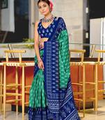 ready to wear teal cotton saree with block print blouse