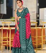ready to wear pink cotton saree with block print blouse