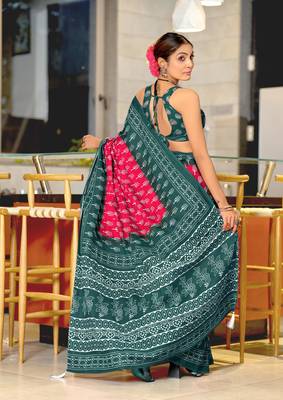 ready to wear pink cotton saree with block print blouse 2