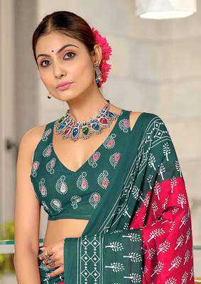 ready to wear pink cotton saree with block print blouse 4