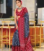 ready to wear grey cotton saree with block print blouse