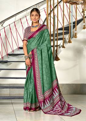 ready to wear teal cotton saree with block print blouse 1