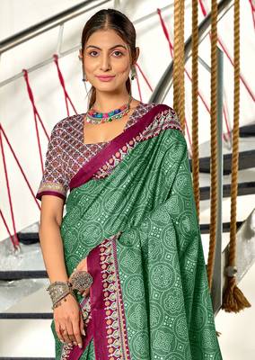 ready to wear teal cotton saree with block print blouse 4