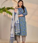 rama green and blue floral sequins work straight plus size kurta trouser dupatta set