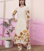 mustard and cream cotton floral print straight kurta trouser set