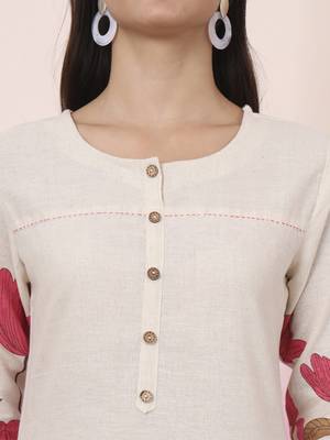 pink and cream cotton floral print straight kurta trouser set 4