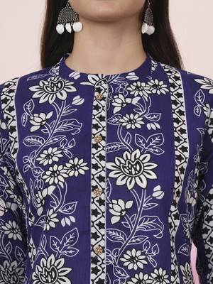 blue floral print straight kurta trouser set 4